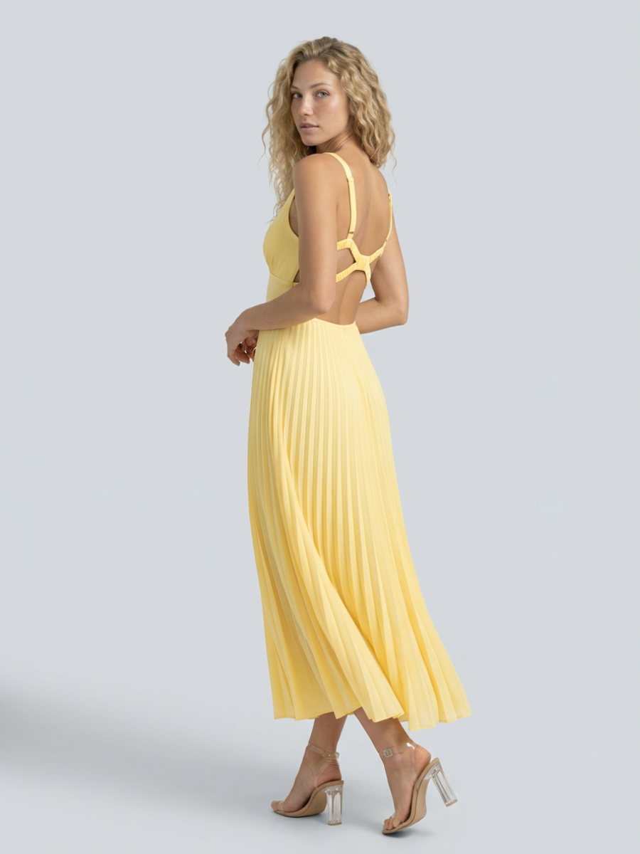 Aby • Vestido Maxi con Pliegues y Escote en V