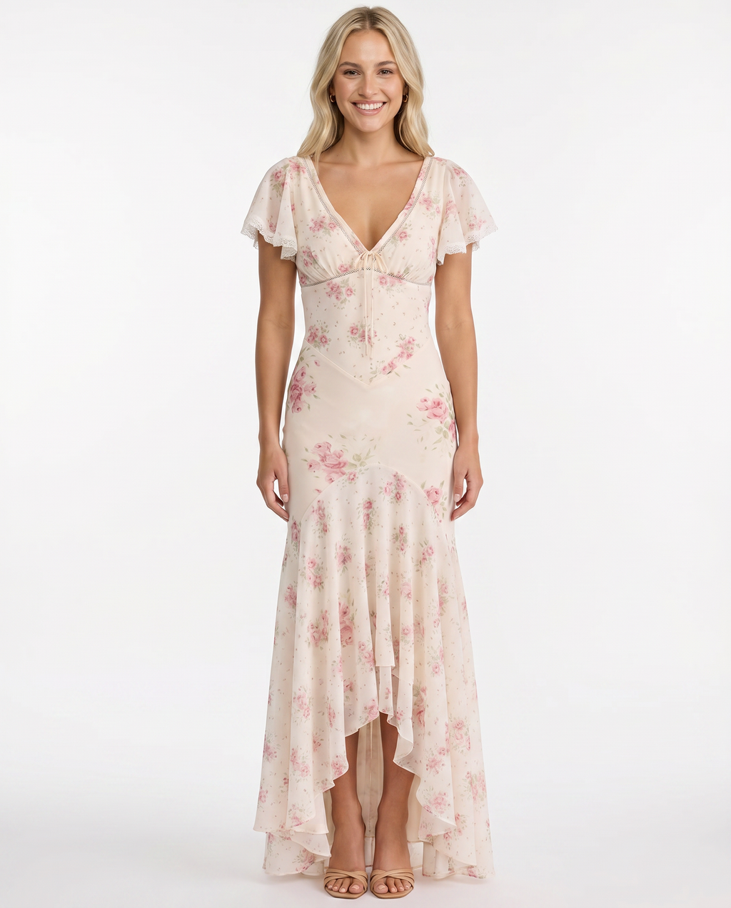 Nicole • Vestido Maxi Floral con Encaje