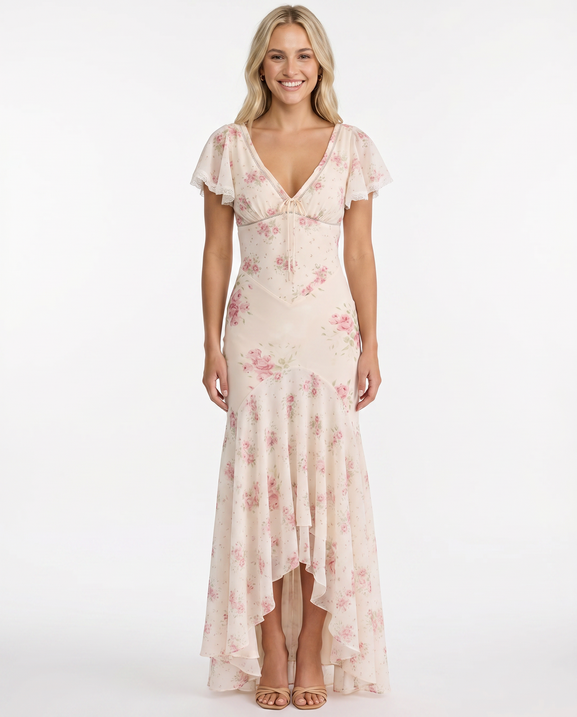 Nicole • Vestido Maxi Floral con Encaje