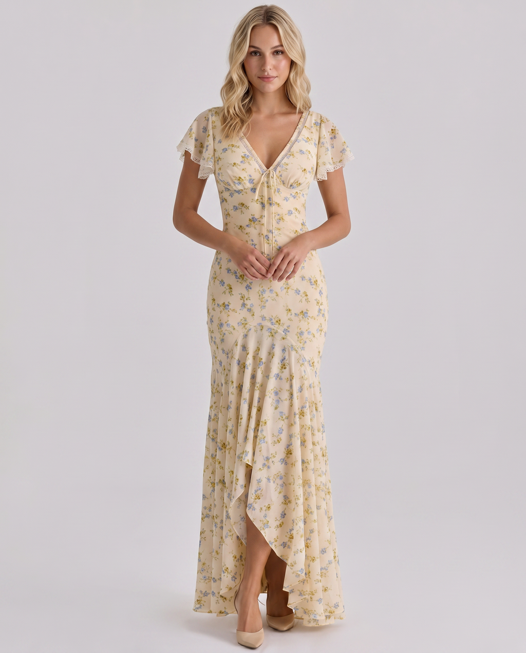 Nicole • Vestido Maxi Floral con Encaje