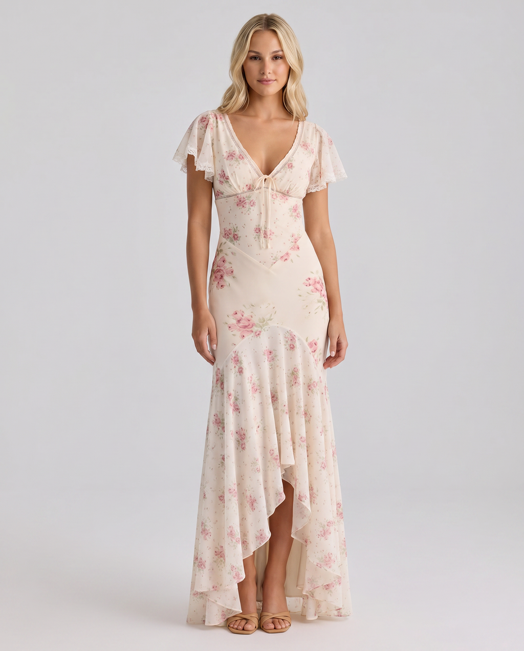 Nicole • Vestido Maxi Floral con Encaje