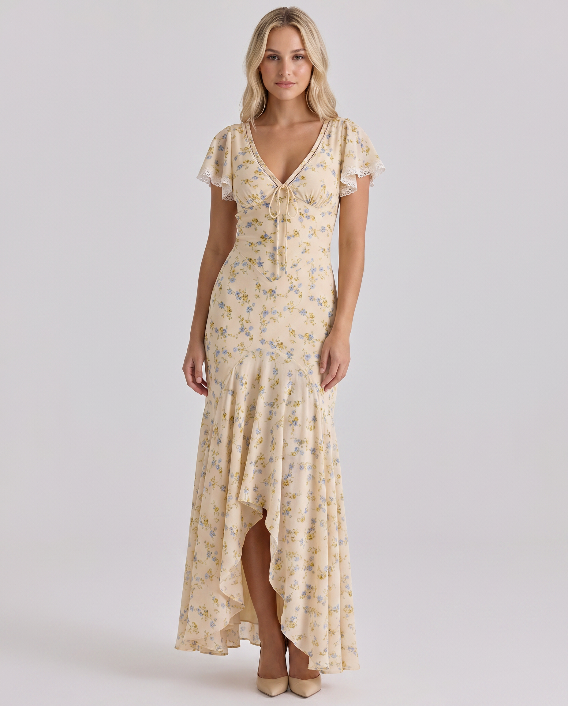 Nicole • Vestido Maxi Floral con Encaje