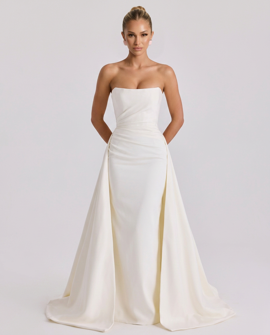 Alma • Vestido de Novia Sin Tirantes con Detalle de Sobrefalda