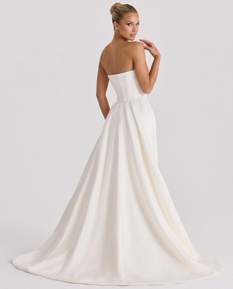 Alma • Vestido de Novia Sin Tirantes con Detalle de Sobrefalda