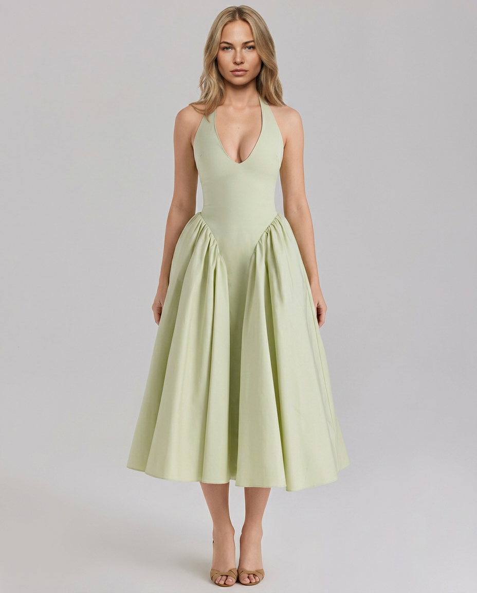 Mari • Vestido Midi Halter con Falda Amplia