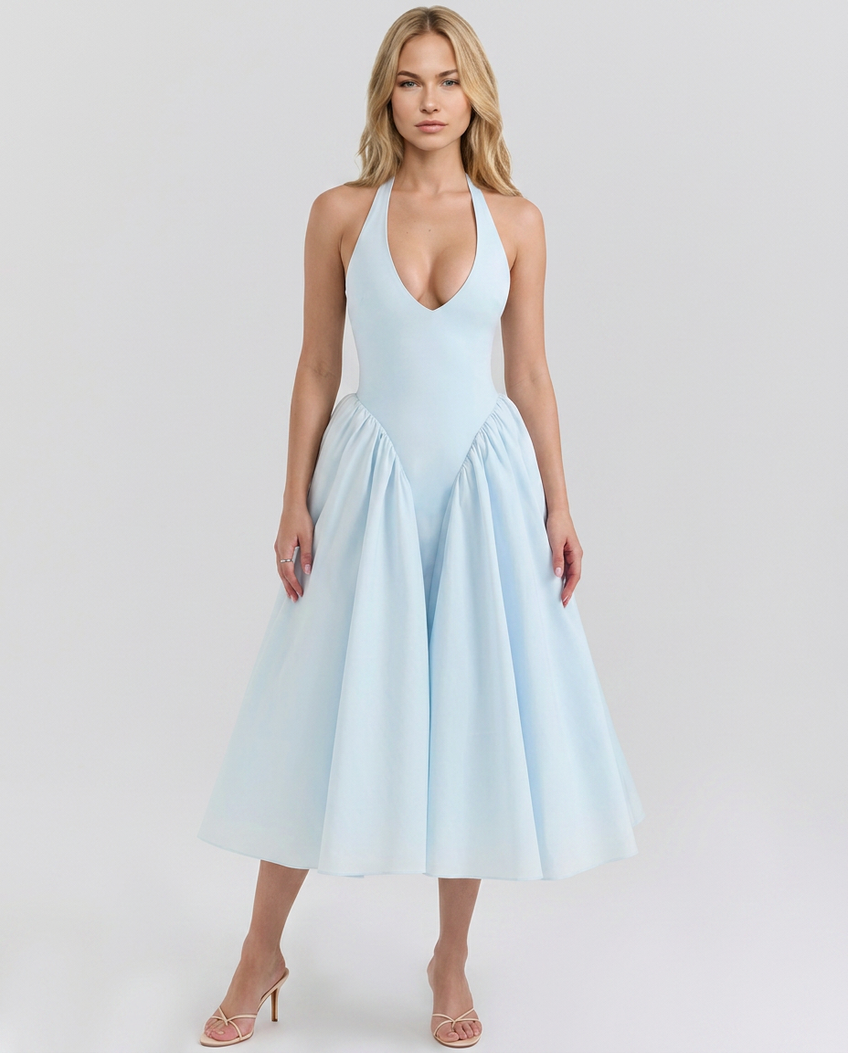 Mari • Vestido Midi Halter con Falda Amplia