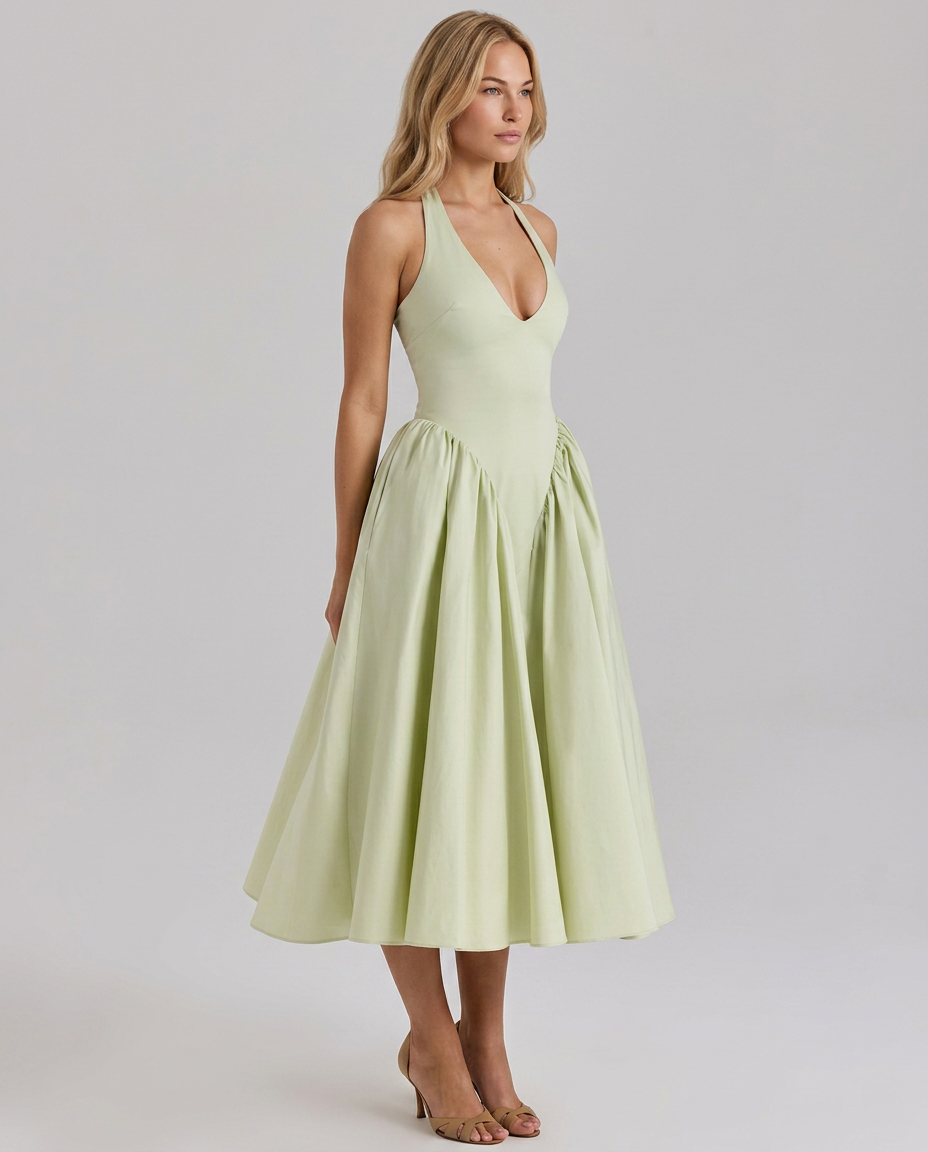 Mari • Vestido Midi Halter con Falda Amplia