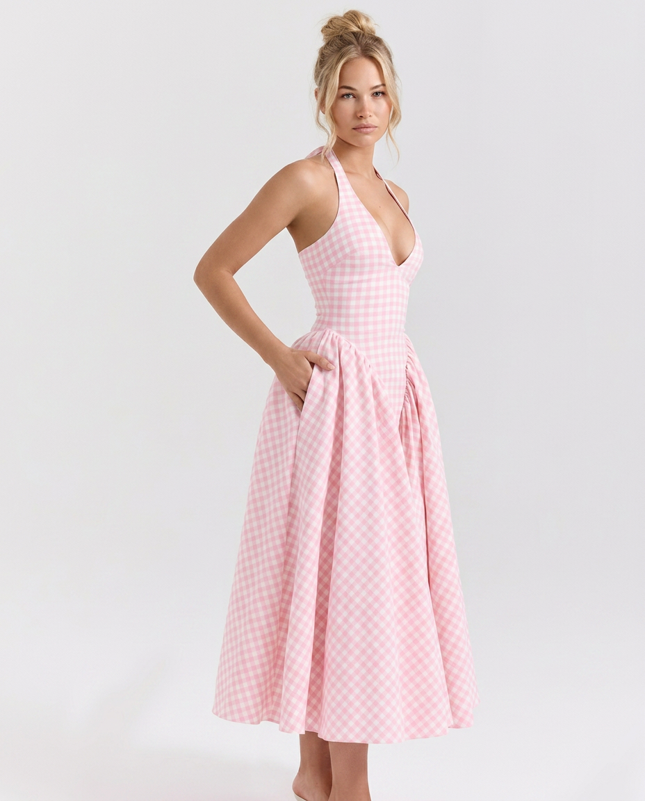 Mari • Vestido Midi Halter con Falda Amplia