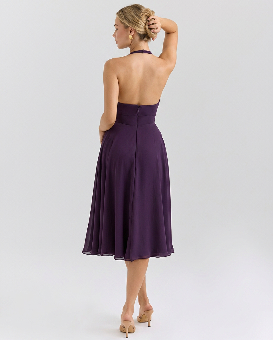 Glenda • Midi Halter con Falda Acampanada