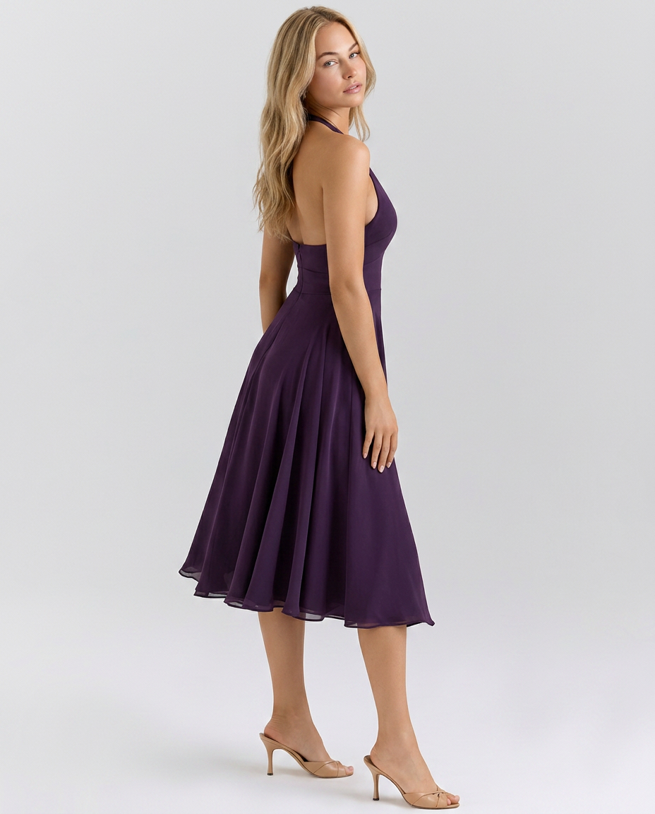 Glenda • Midi Halter con Falda Acampanada