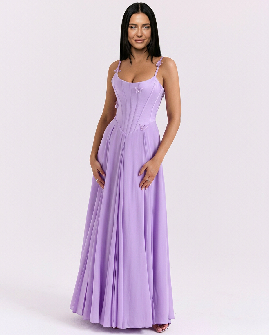 Lilia • Vestido Maxi con Corsé y Detalle de Mariposa