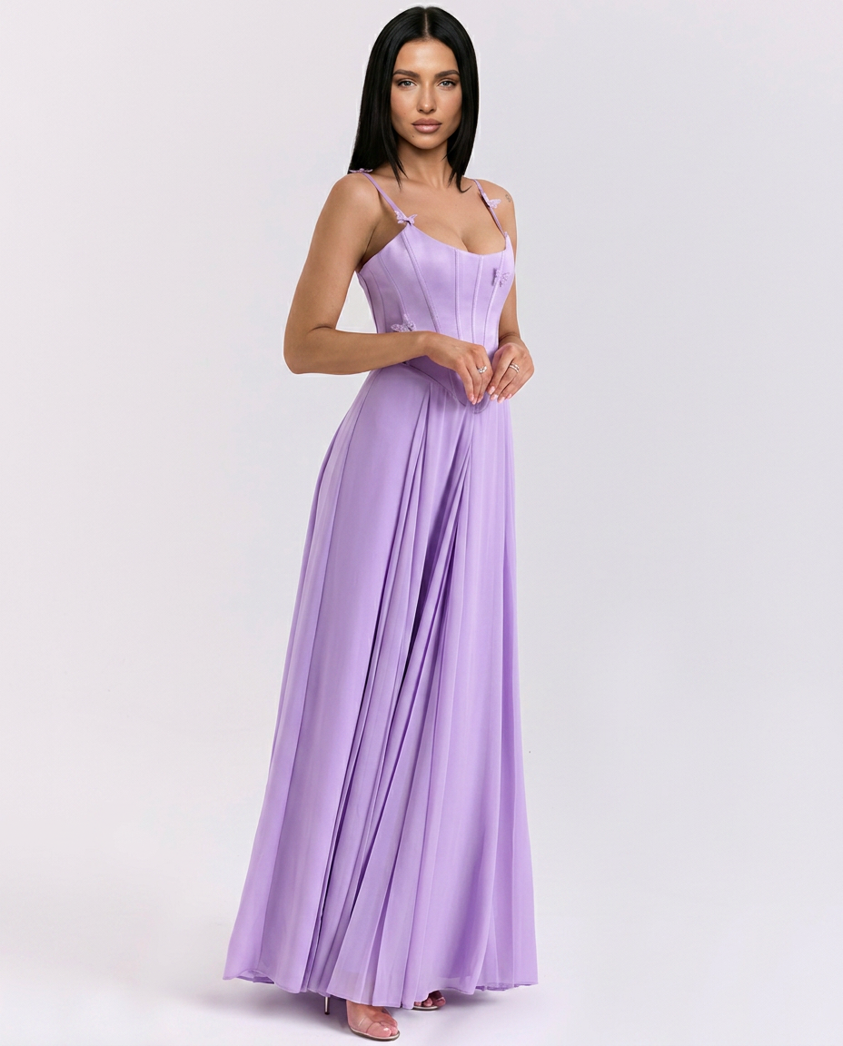 Lilia • Vestido Maxi con Corsé y Detalle de Mariposa