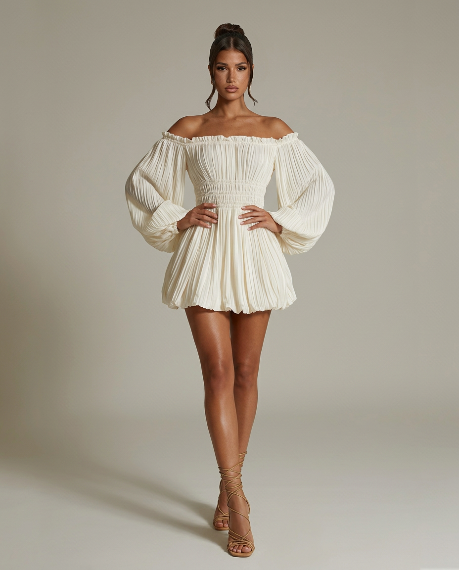Clara • Vestido Mini Off-Shoulder con Pliegues