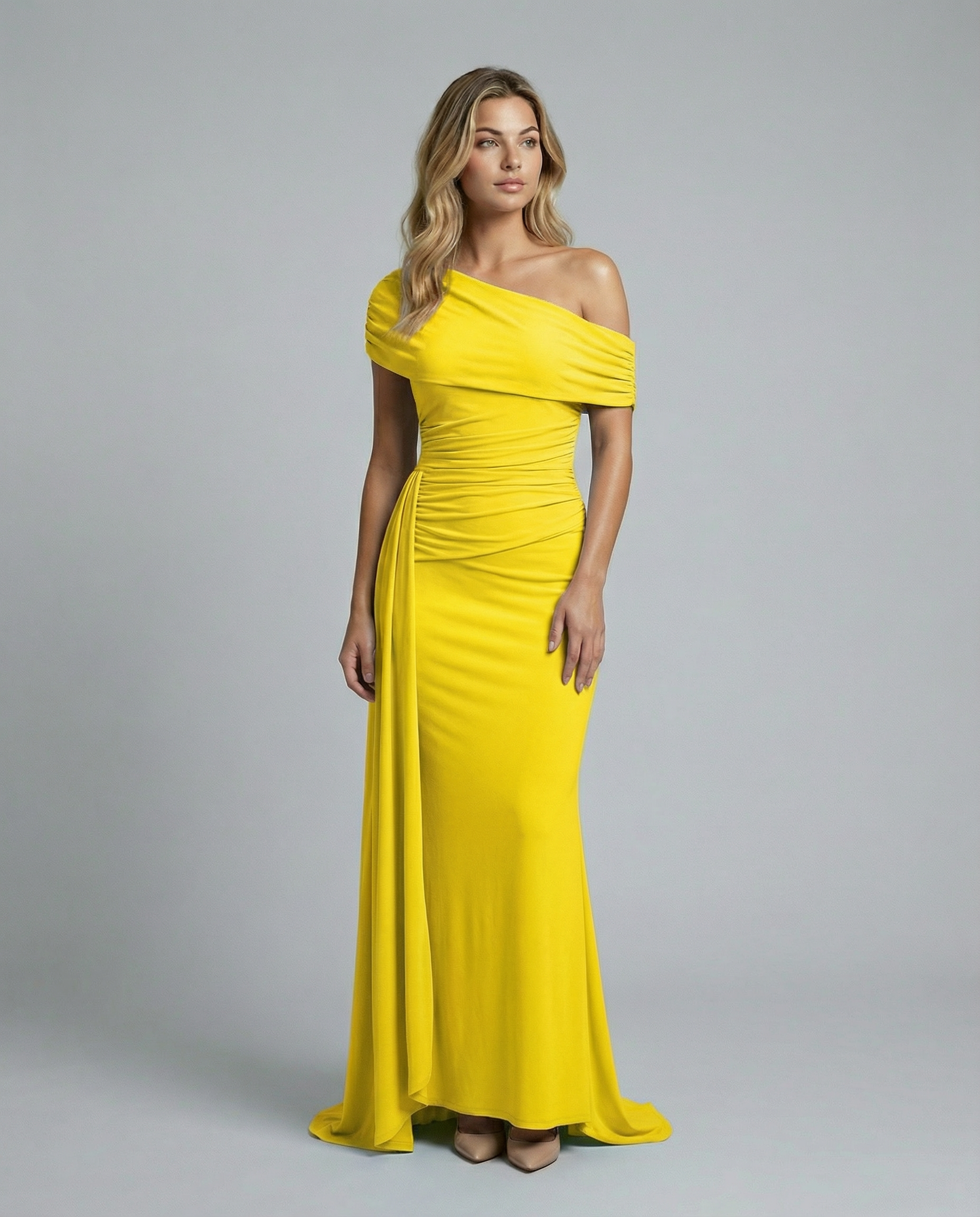 Aida • Vestido Maxi Arrugado de Un Hombro