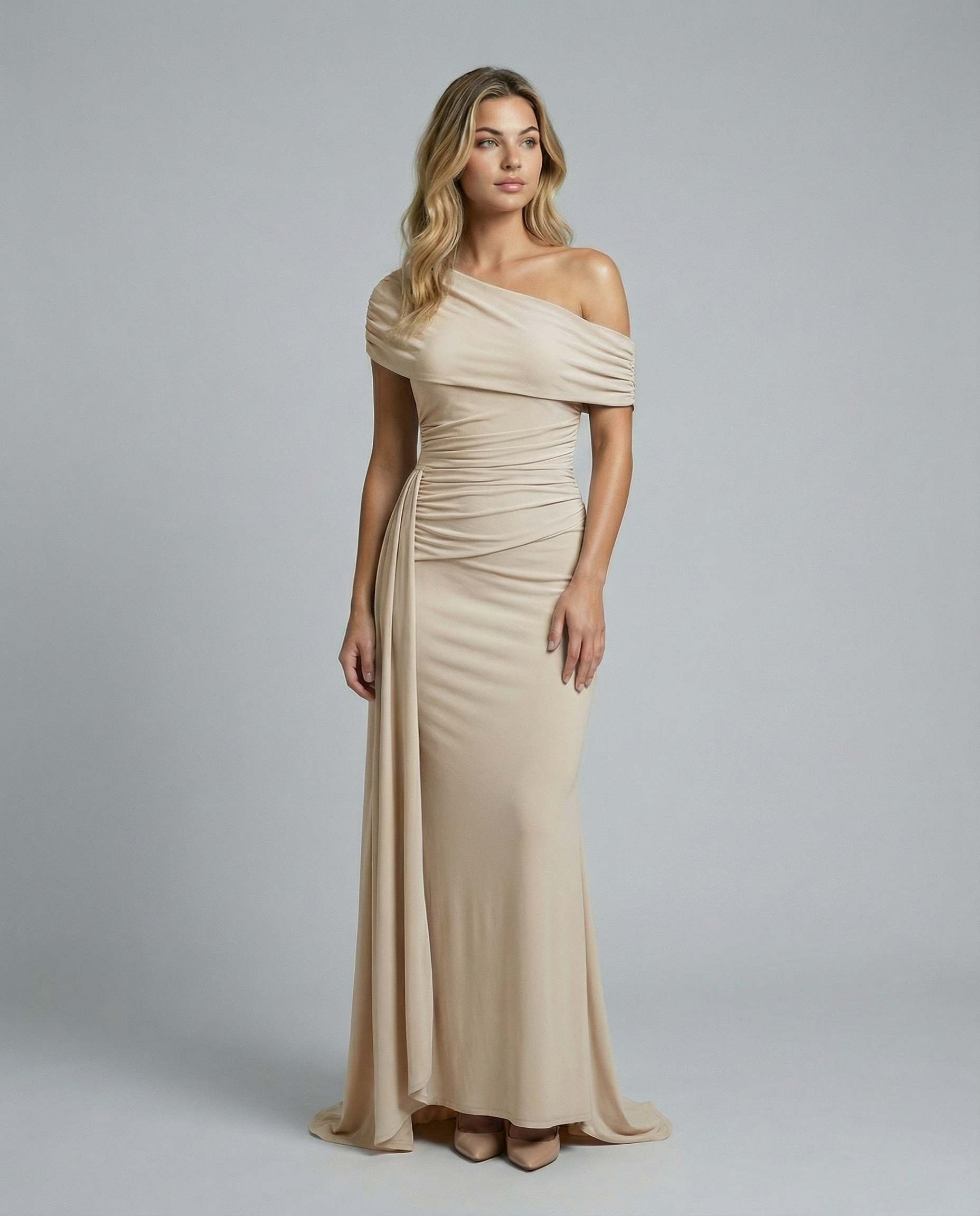 Aida • Vestido Maxi Arrugado de Un Hombro