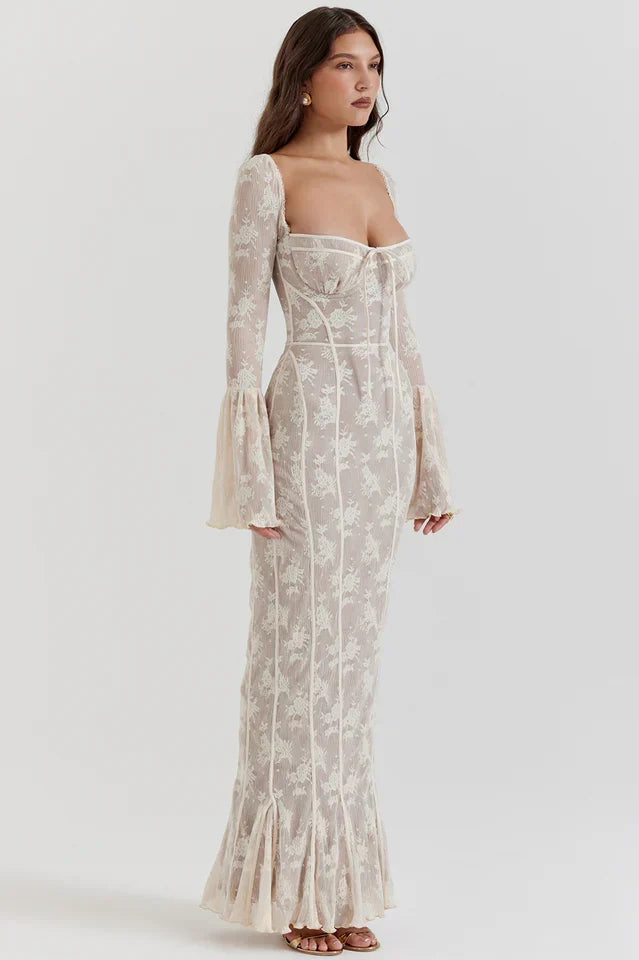 Deana • Vestido Maxi con Cuerpo de Corsé de Encaje