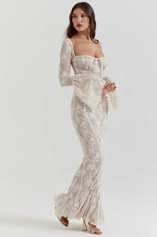 Deana • Vestido Maxi con Cuerpo de Corsé de Encaje