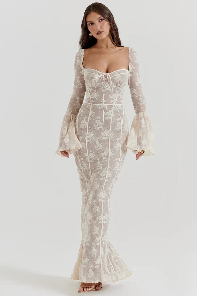 Deana • Vestido Maxi con Cuerpo de Corsé de Encaje