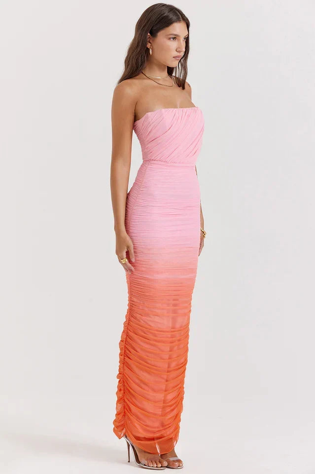 Muriel • Maxi Strapless Ombre Fruncido
