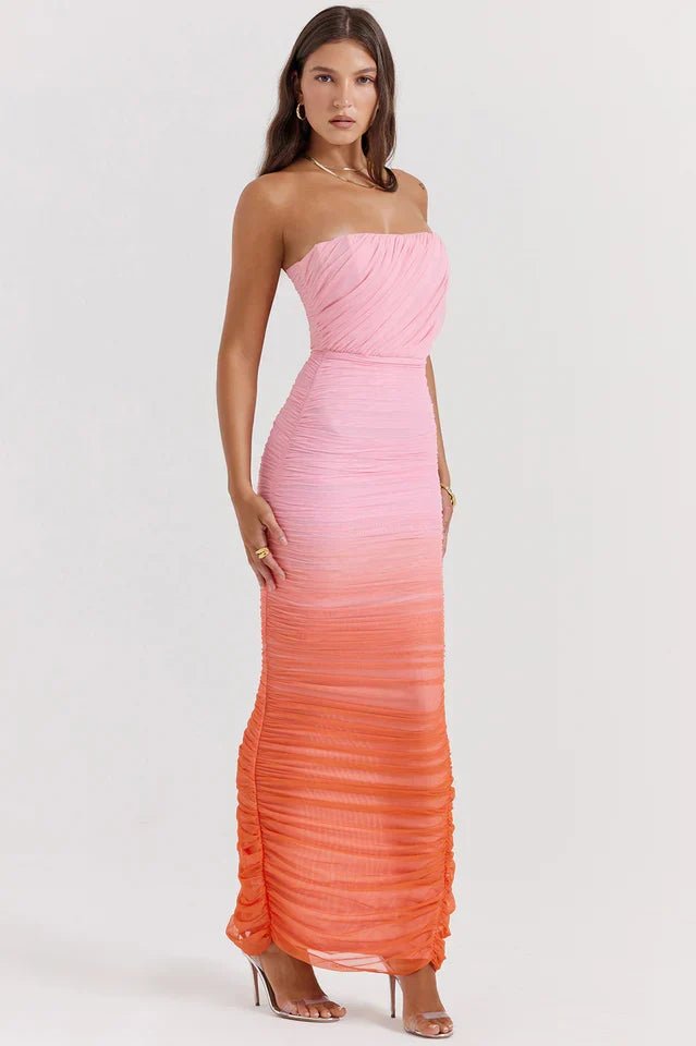 Muriel • Maxi Strapless Ombre Fruncido