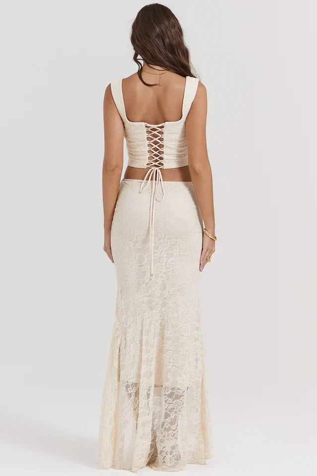 Agnes • Conjunto Corsé de Encaje y Falda Maxi
